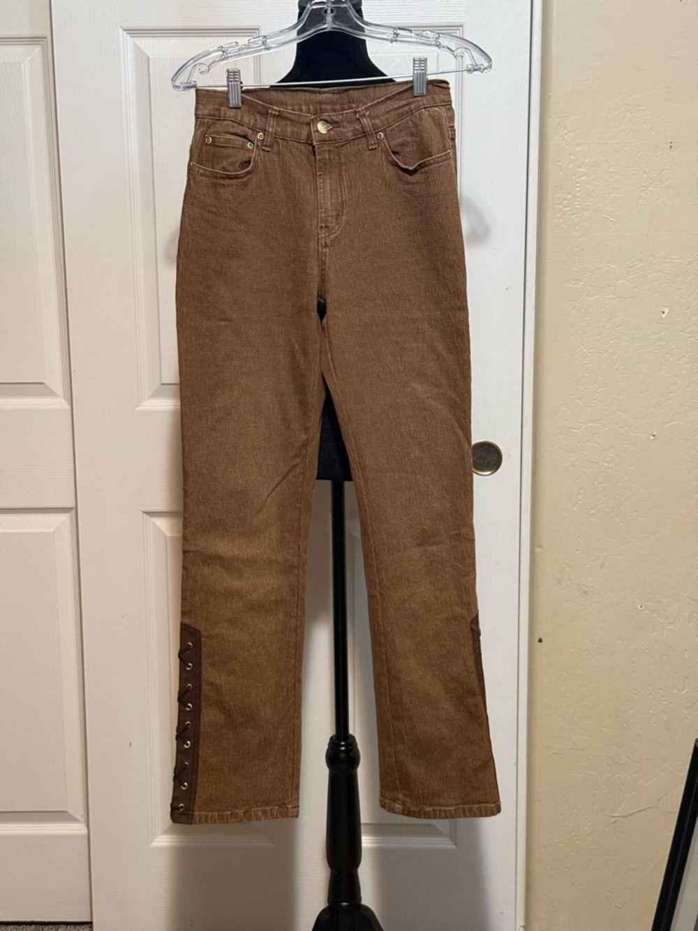Brown denim Lace-Up Hem Pants